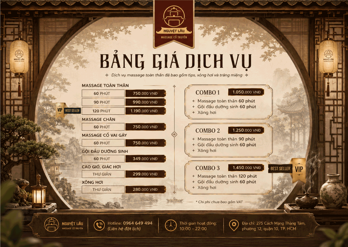 Bảng Giá Dịch Vụ Massage Cổ Truyền Thư Giãn Toàn Thân Chi Tiết