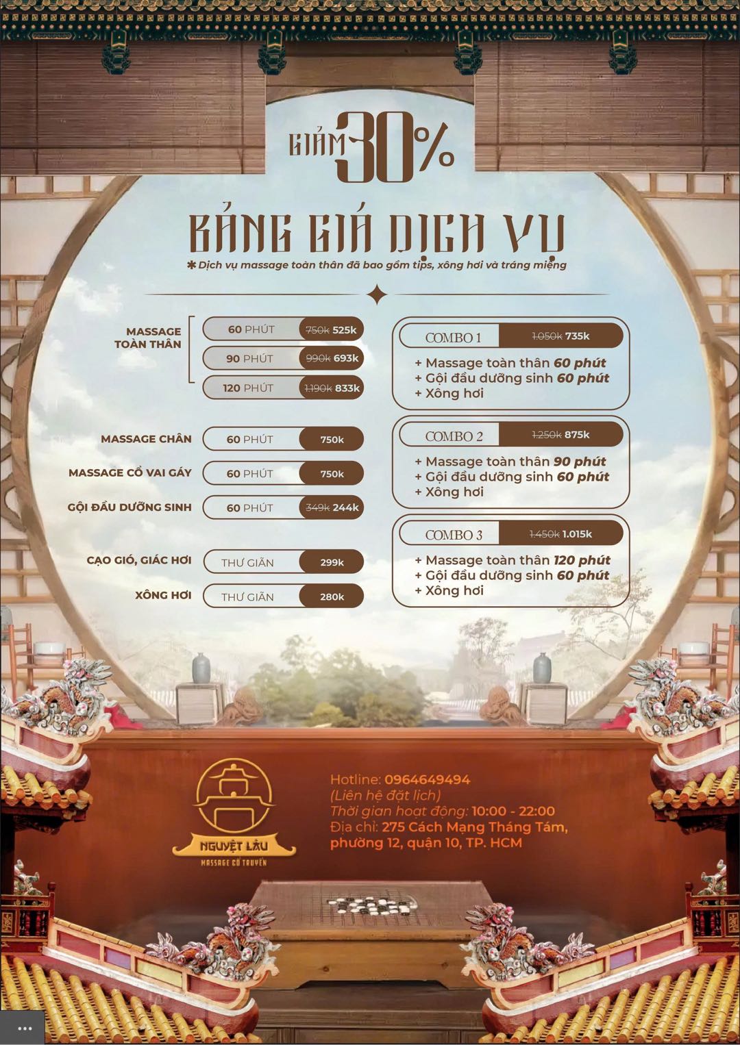 Bảng Giá Dịch Vụ Gội Đầu Dưỡng Sinh Và Massage Tại Nguyệt Lâu